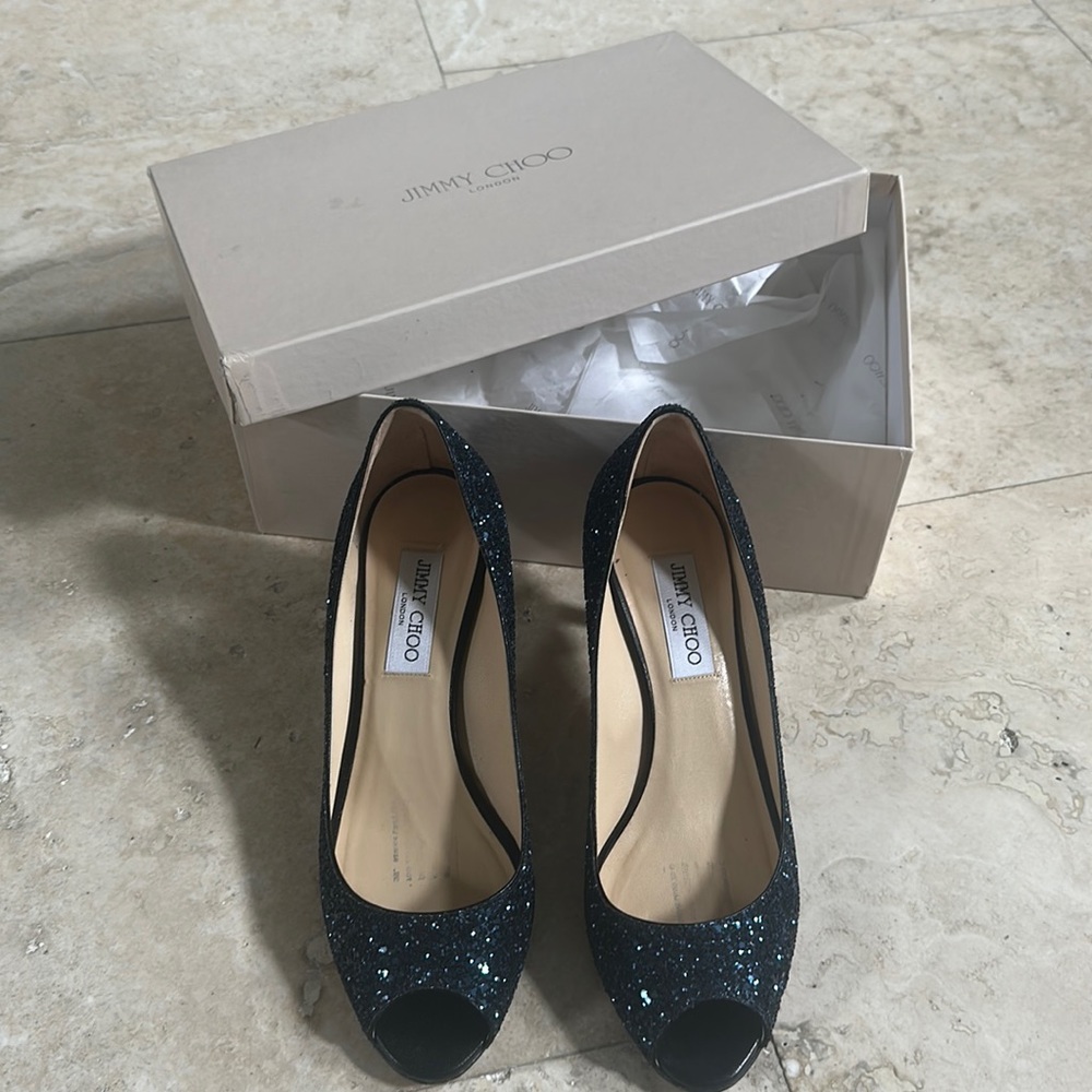 Jimmy Choo Open Toes Navy Glitter